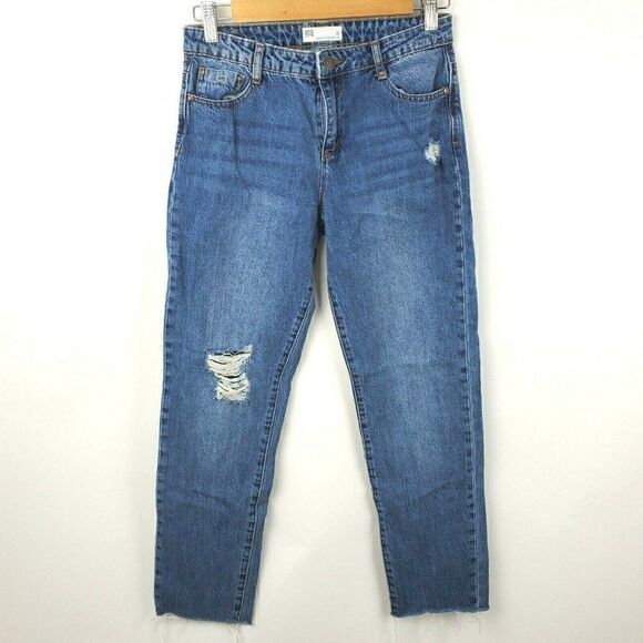 RSQ High Rise Straight Leg Juniors Size 16 Girls Medium Wash Jeans Distressed - Picture 1 of 5